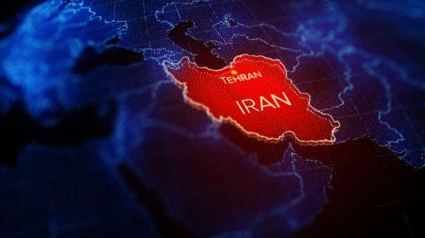 3d illustration, middle east region map with iran. map of iran a symbol of conflict - middle east map east globe imagens e fotografias de stock