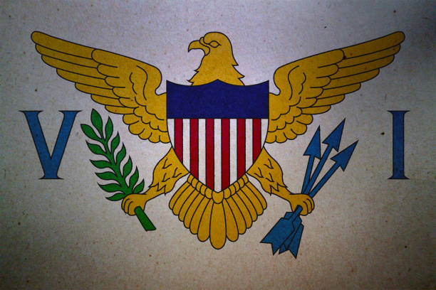Flag of the United States Virgin Islands printed on a paper sheet.