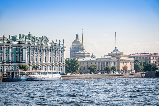 9th of September, 2015 - Hermitage museum and St. Petersburg cityscape from across Fontanka river.