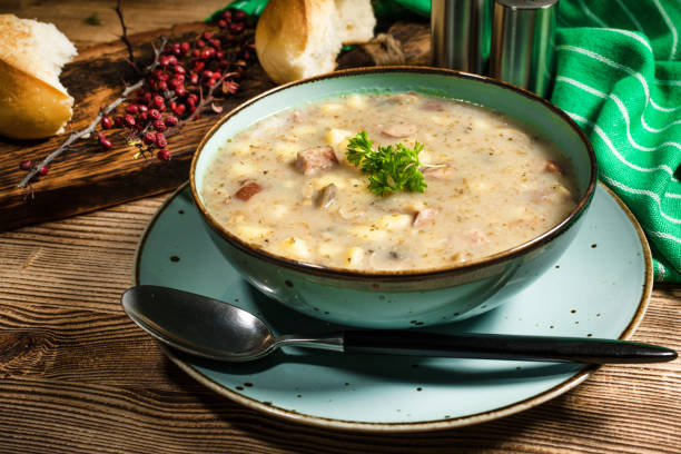 istock Traditional polish soup Zurek in ceramic bowl. 1198503557