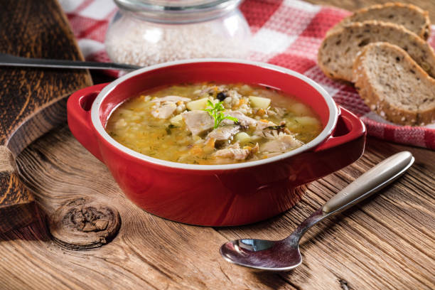 istock Barley soup with vegetables and chicken. 1198503727
