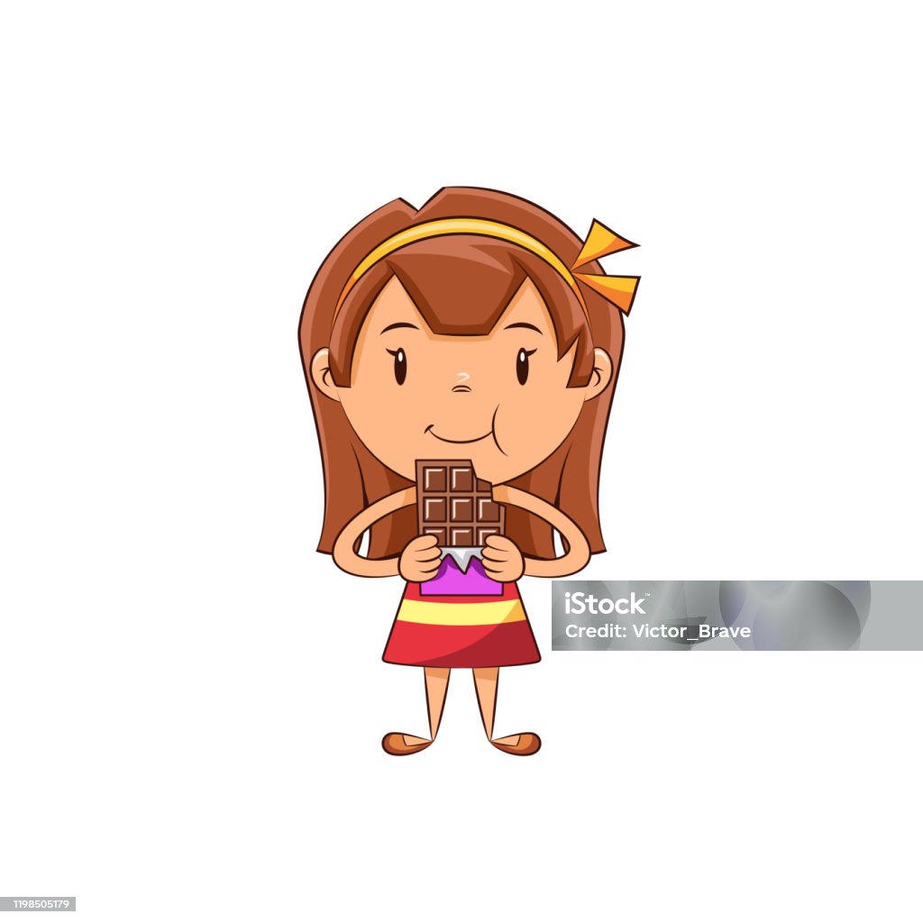 Girl Eating Chocolate Happy Cute Child Stock Illustration - Download Image  Now - Chocolate, Eating, Child - iStock