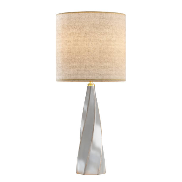 istock Night table lamp with light lampshade on a white background. 3d rendering 1198508083