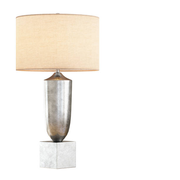 istock Night table lamp with a light lampshade on a metal base on a white background. 3d rendering 1198508094