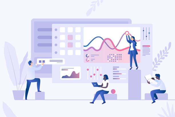 Data analysis concept vector template. Infographics, statistics, data visualization 3d concept. People analyzing charts and graphs, market research, web analytics. Data analysis concept vector template. Infographics, statistics, data visualization 3d concept. People analyzing charts and graphs, market research, web analytics gender diversity graphs stock illustrations