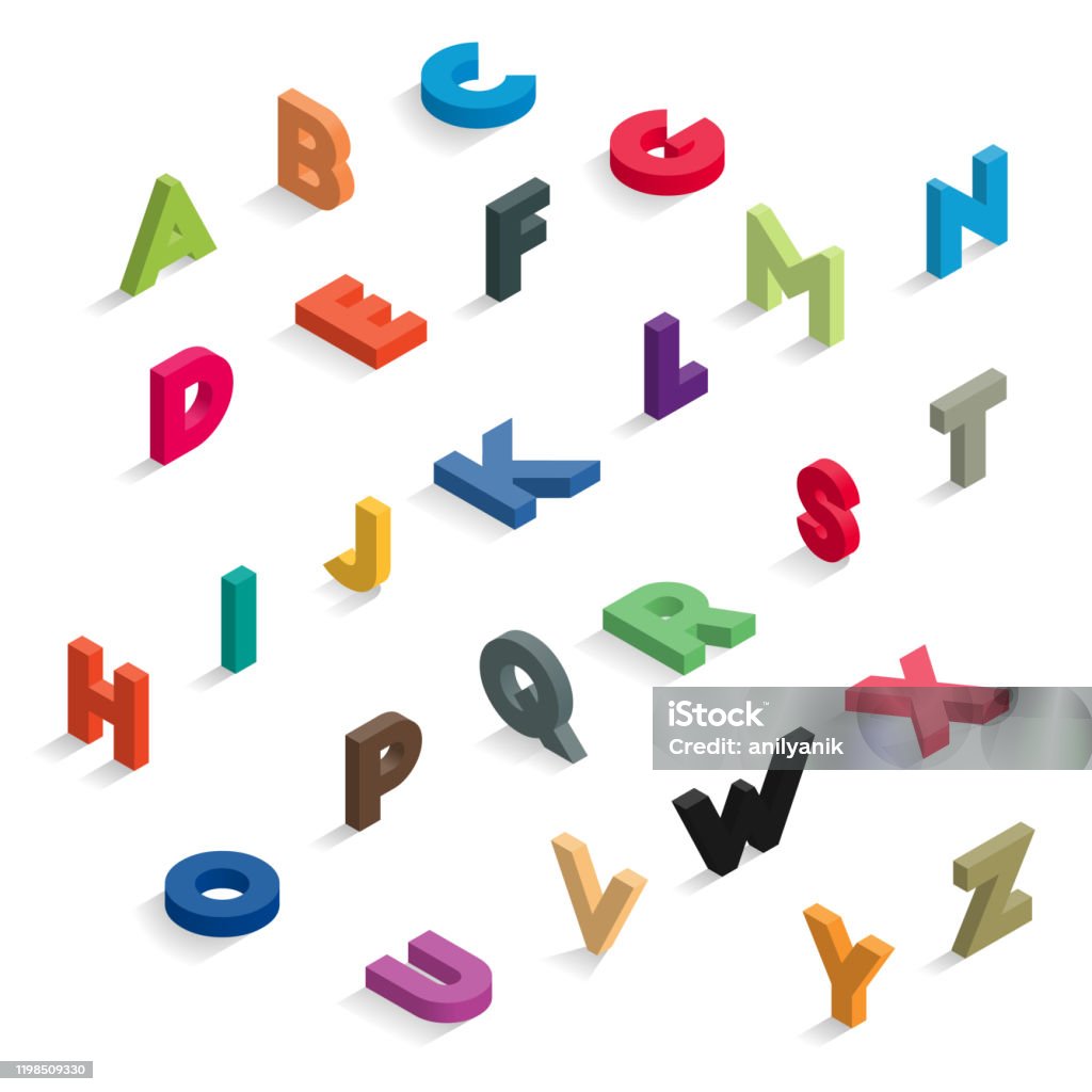 isometriska färg bokstäver - Royaltyfri Alfabet vektorgrafik