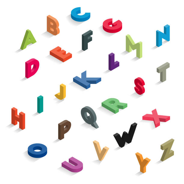 isometric color letters letters 30° isometric alphabetical order stock illustrations