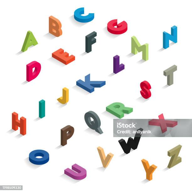 Isometric Color Letters Stock Illustration - Download Image Now - Alphabet, Three Dimensional, Typescript