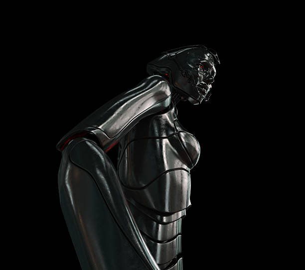 istock Stylish cyber girl on black 119851081
