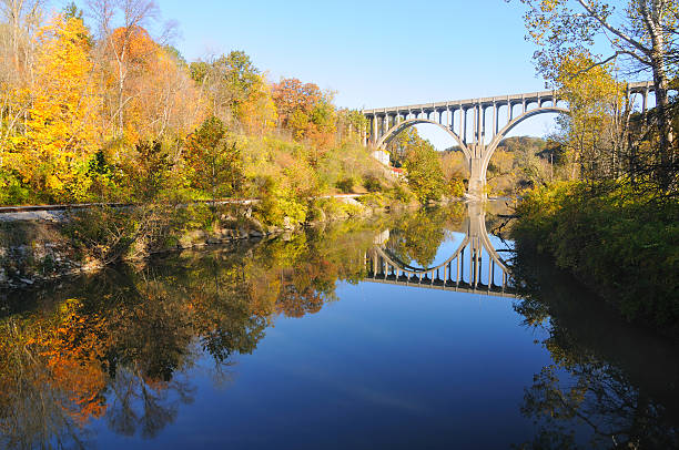 ponte em arco sobre a água azul - ohio river valley - fotografias e filmes do acervo