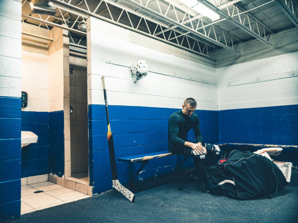 istock Pro Hockey goalie after the training 1198518689