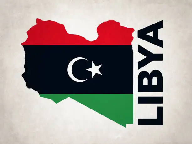 Photo of Libya map and flag in white background