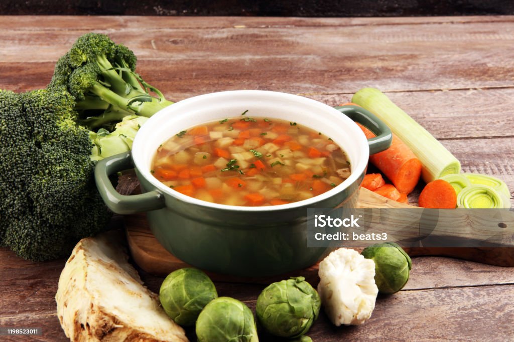 Soup, Vegetable Soup, Bowl. Traditional hot veggie soup Soup, Vegetable Soup, Bowl. Traditional hot soup Vegetable Soup Stock Photo
