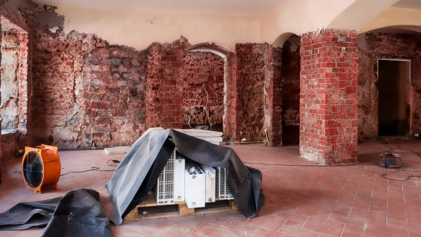 Restoration of a water damage in a house stock photo