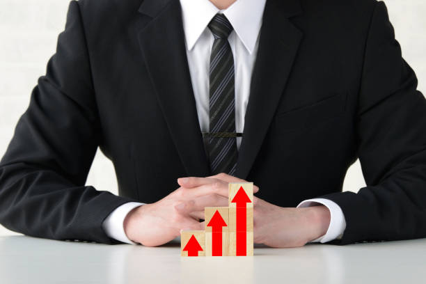 istock Rising arrows painted on wooden blocks 1198527089