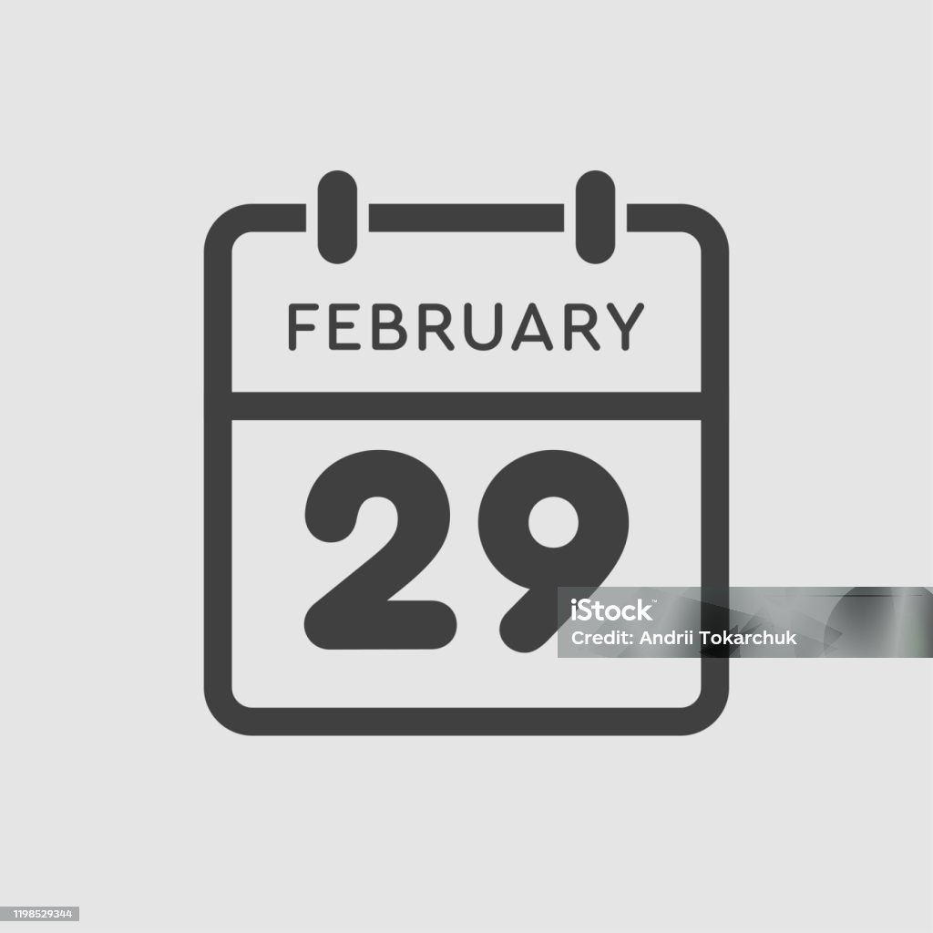 Calendar day 29 February, leap or intercalary year Icon calendar day - 29 February. Leap, intercalary year. Vector illustration flat style. Date day of month Sunday, Monday, Tuesday, Wednesday, Thursday, Friday, Saturday. Holidays in February Abstract stock vector