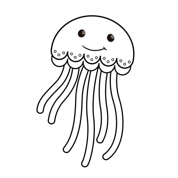 ilustraciones, imágenes clip art, dibujos animados e iconos de stock de ilustración vectorial de medusas aisladas sobre fondo blanco. para niños libro para colorear. - jellyfish moon jellyfish underwater wildlife