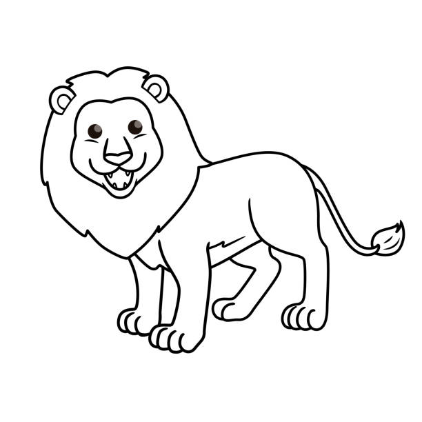 Vector Illustration Of Lion Isolated On White Background For Kids Coloring  Book Stock Illustration - Download Image Now - iStock