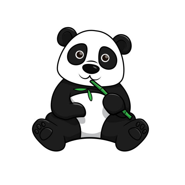 Desenhos animados de panda comendo bambu para colorir para crianças