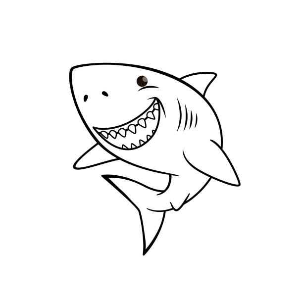 wektorowa ilustracja rekina wyizolowanego na białym tle. dla dzieci kolorowanka. - fish sea life sea animals hunting stock illustrations