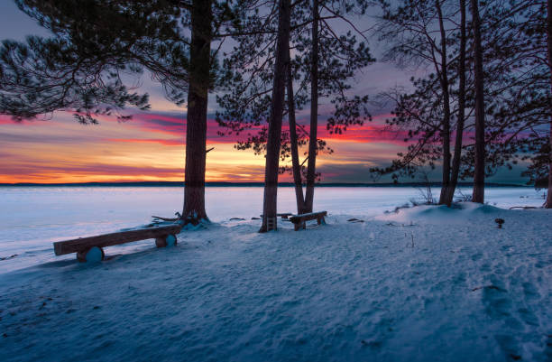 Kelly Beach Winter Sunset Colors, Higgins Lake, Michigan