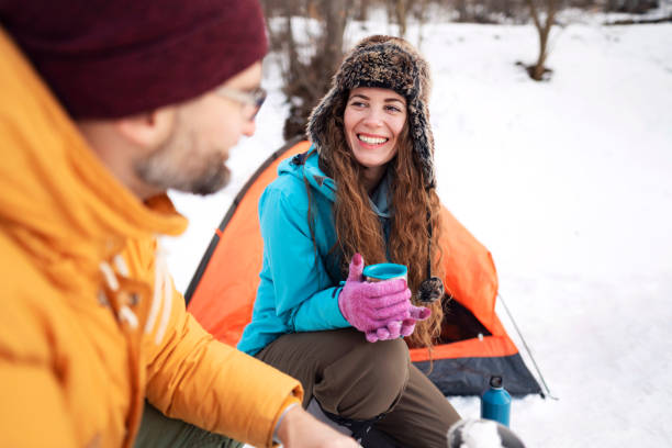 istock Love couple on winter camping 1198534551