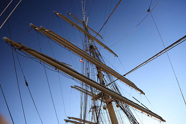 istock Ship tackles, Rigging on a old frigate 119853587