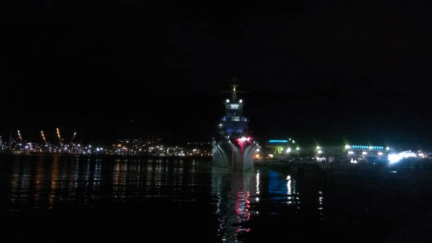 istock Mikhail Kutuzov cruiser museum at night. 1198537857