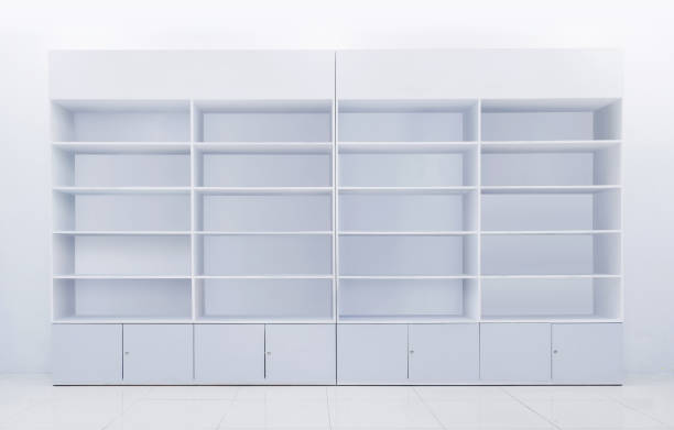 istock white shelf made from recycle wooden laminated for merchandise showing or display 1198548963