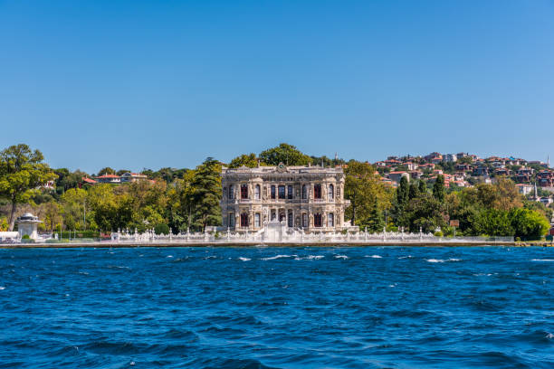The Beylerbeyi Palace, located in the Beylerbeyi neighbourhood of Uskudar district in Istanbul, Turkey at the Asian side of the Bosphorus. An Imperial Ottoman summer residence built in the 1860s stock photo