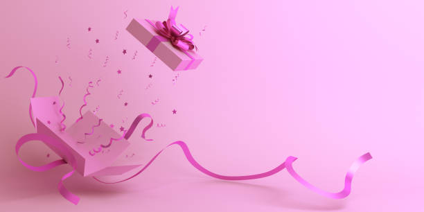 istock Happy valentines day, greeting card banner, design creative concept, opened gift box with ribbon and confetti on blue pink background, copy space text, flat lay. 3D rendering illustration. 1198552724