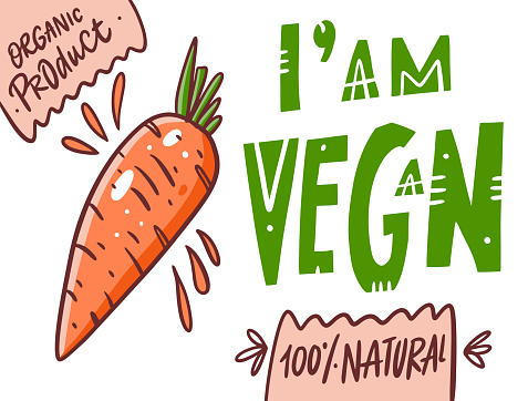 Carrot Health Poster Iam Vegan Phrase Natural Organic Product Hand Draw  Vector Illustration Cartoon Style Stock Illustration - Download Image Now -  iStock