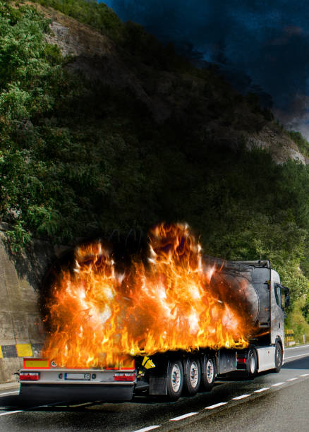 istock Tanker truck in fire. 1198559688