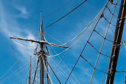 Riggings on an old ketch, pulls, and ropes