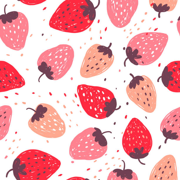 абстрактный клубничный каракули бесшовный узор - strawberry stock illustrations