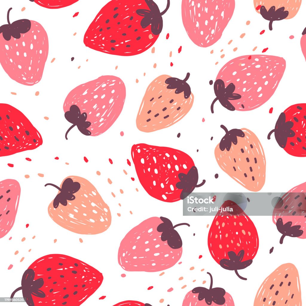 Abstrakt Strawberry Doodle sömlösa mönster - Royaltyfri Jordgubbe vektorgrafik