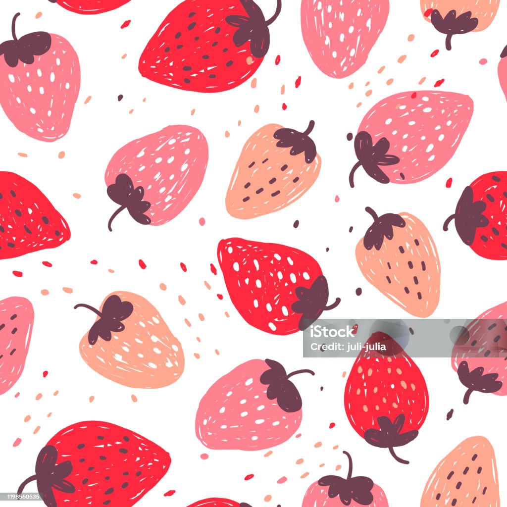 Abstract strawberry doodle seamless pattern Fruits vector background Strawberry stock vector