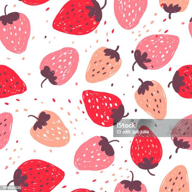 Abstract Strawberry Doodle Seamless Pattern Stock Illustration - Download Image Now - Strawberry, Pattern, Illustration