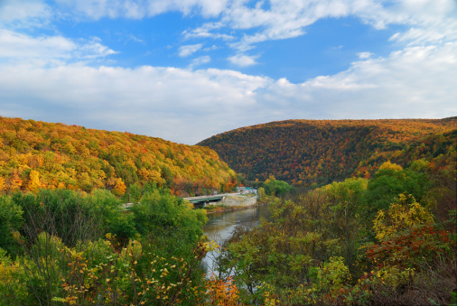 Overlook in Hawks Nest State Park during the fall season in the Appalachian Mountains of West Virginia, USA.