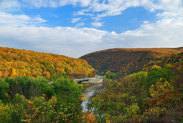 Delaware Water Gap panorama in Autumn  the poconos stock pictures, royalty-free photos & images