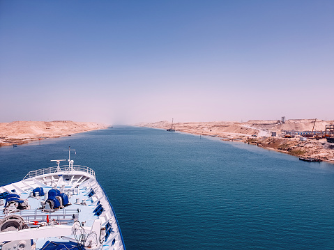 Passenger cruise ship passing through the Suez Canal