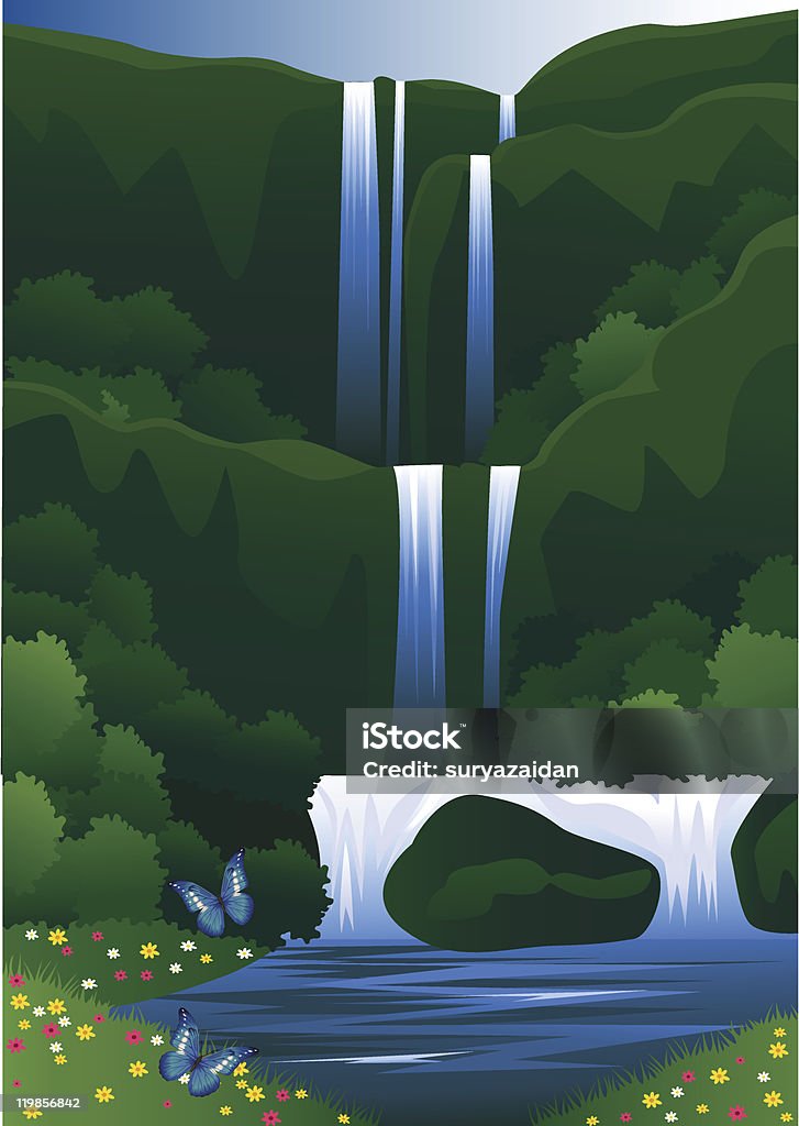 Bela cascata - Vetor de Beleza natural - Natureza royalty-free