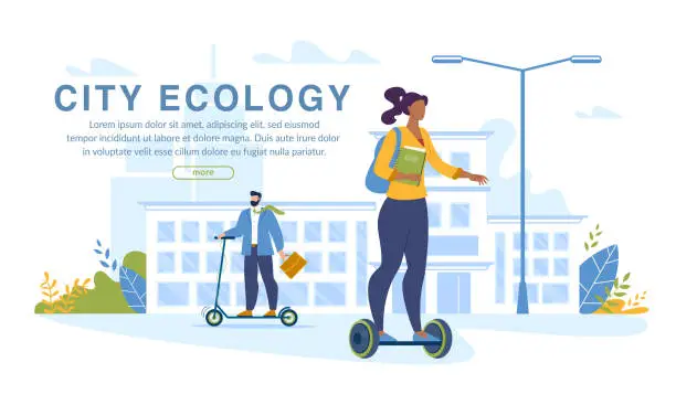 Vector illustration of Sport People on Eco Vehicle City Ecology Banner