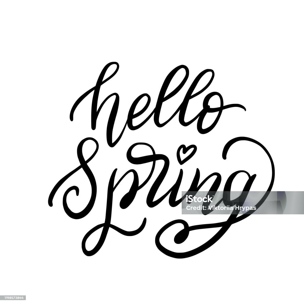Hello Spring Hand Writing Hello Spring Hand Lettering Text Stock Illustration - Download Image ...