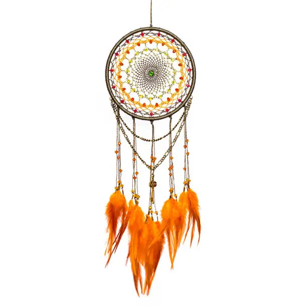 Photo of Handmade dream catcher with feathers threads and beads rope hanging