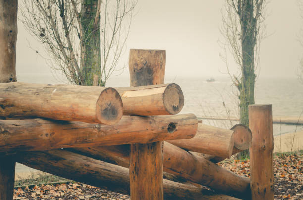 The construction of the cottage is a picturesque place. Selective focus. Without people. Toned photo.