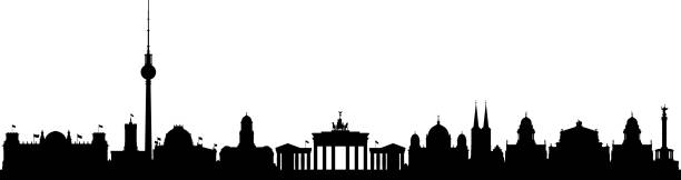 ilustrações de stock, clip art, desenhos animados e ícones de berlin (all buildings are complete and moveable) - berlin germany skyline silhouette brandenburg gate