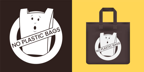 brak koncepcji plastikowych toreb. postać z torby z kreskówek - plastic bag bag transparent plastic stock illustrations