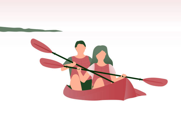 ilustrações de stock, clip art, desenhos animados e ícones de kayakers swimming in the kayak. kayak in the sea - canoe canoeing paddling oar