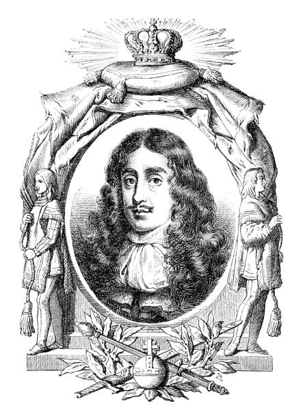 istock Charles II King of England portrait illustration 1198586915